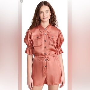 Cinq a Sept Tous le Jours HALLIE UTILITY CUPRO ROMPER IN APRICOT size L NWT